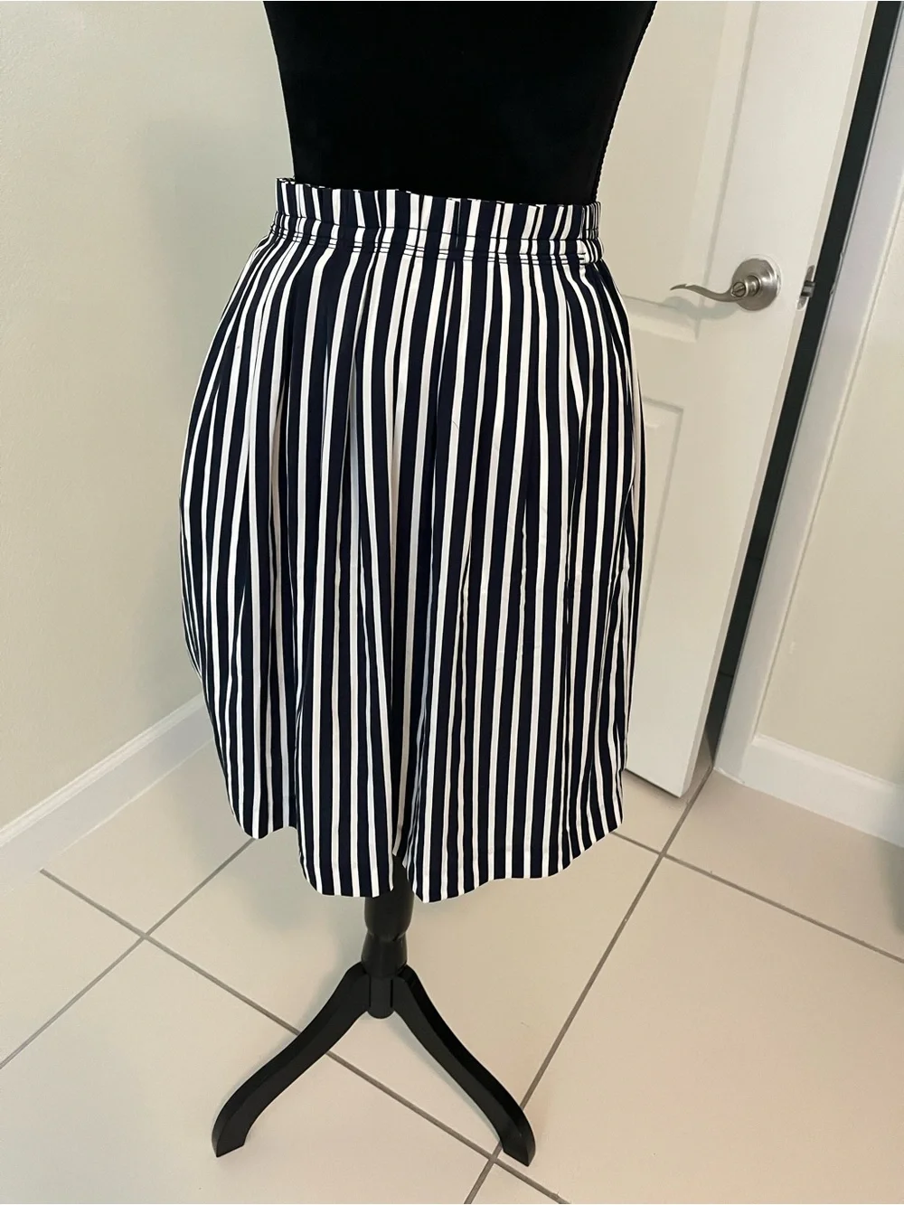 J. Crew Navy and White Vertical Stripe A-Line Skirt